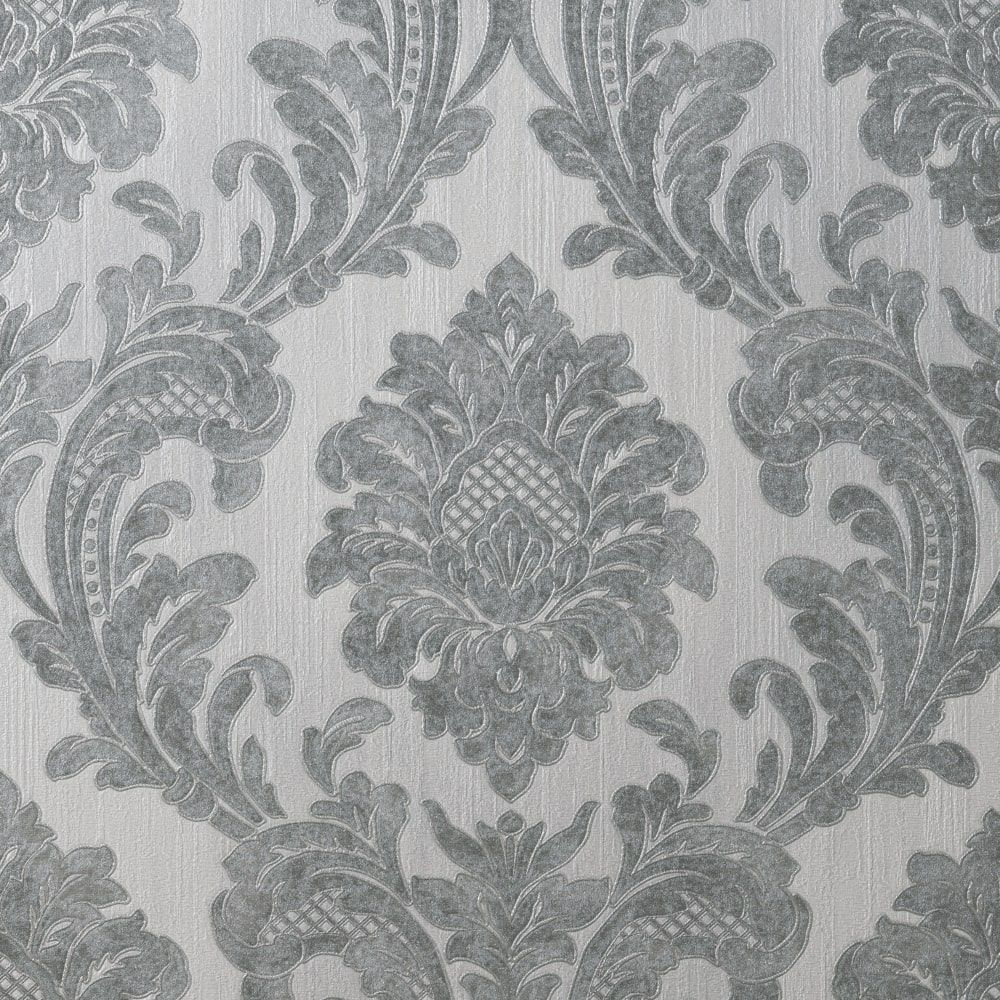 Milano Damask Silver Heavyweight Italian Vinyl Wallpaper M95585