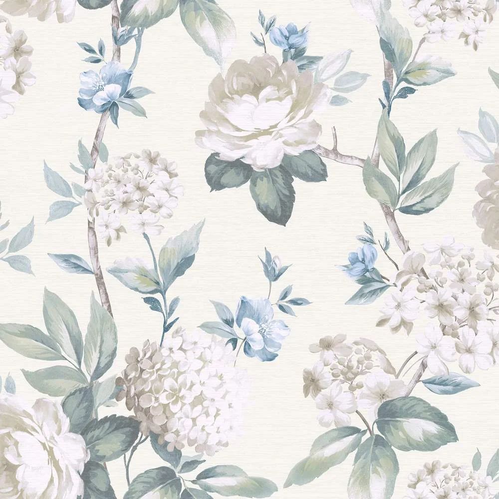 Keeka Floral Blue & Cream Wallpaper 923802 Keeka Floral Blue & Cream Wallpaper 923802