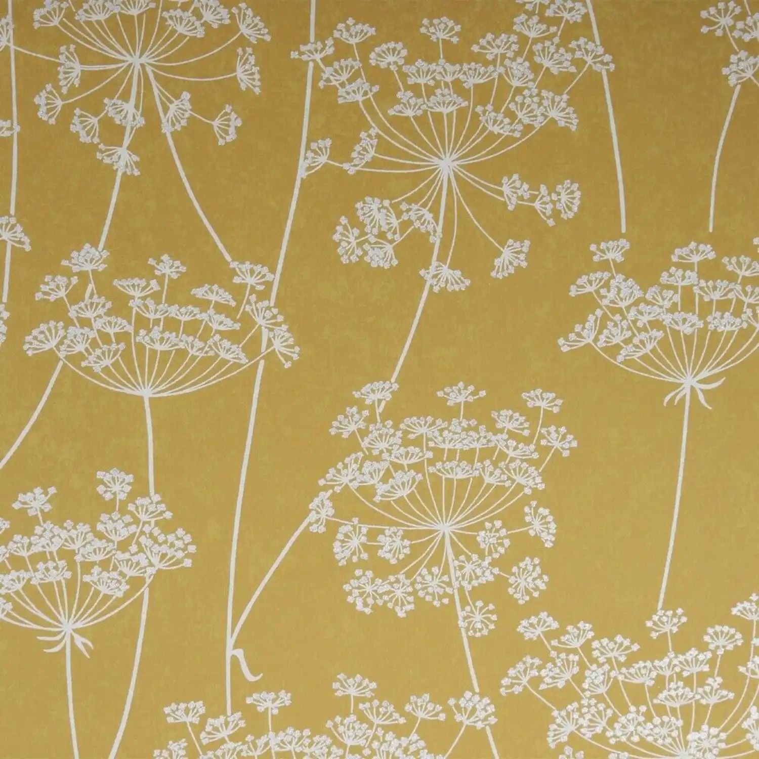 Aura Superfresco Ochre Mustard Yellow Mica Glitter Sprig Motif Wallpaper 105747
