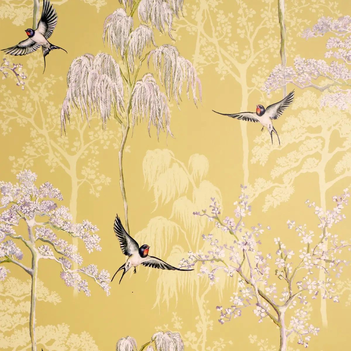 Japanese Garden Ochre Birds Wallpaper 908002 