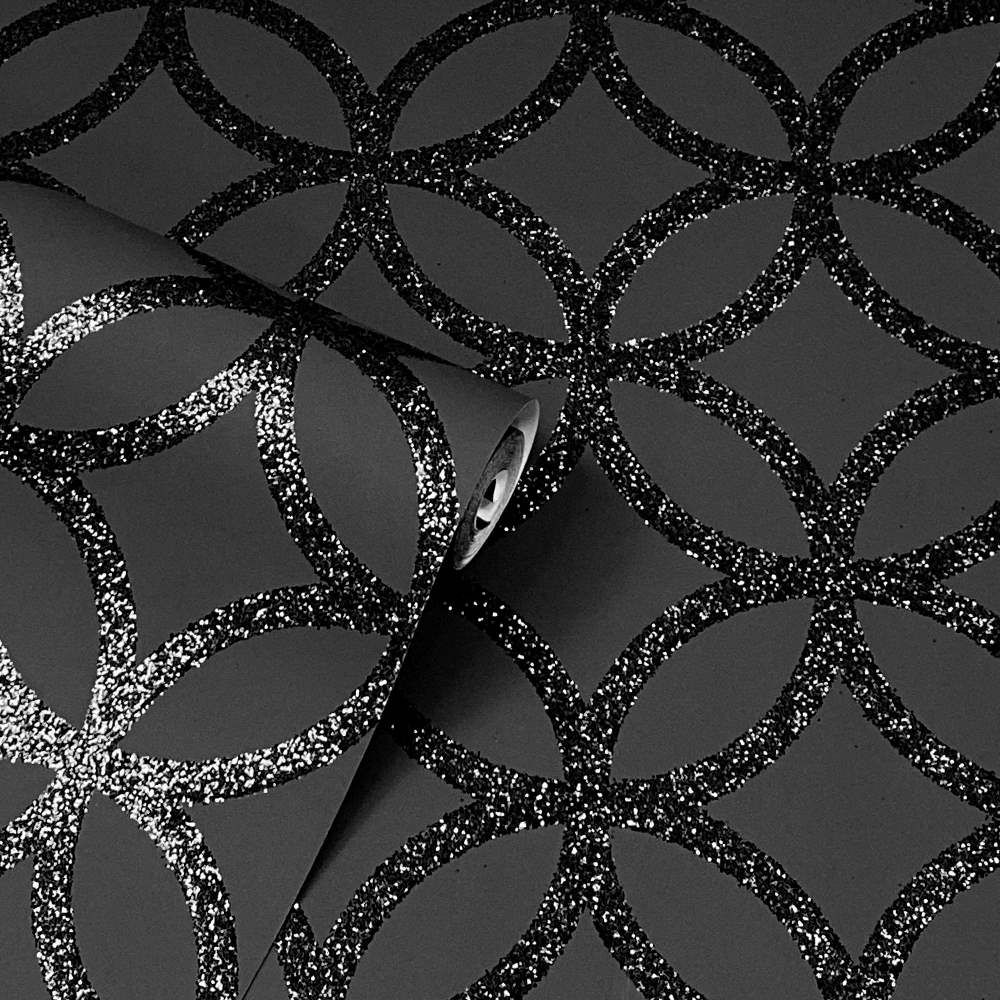 Sequin Geometric Black Glitter Wallpaper 921708