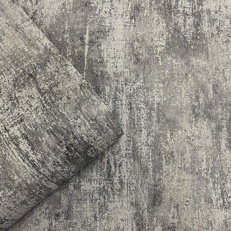 Phelan Texture Charcoal & Metallic Gold Ink Industrial Effect Wallpaper 209103