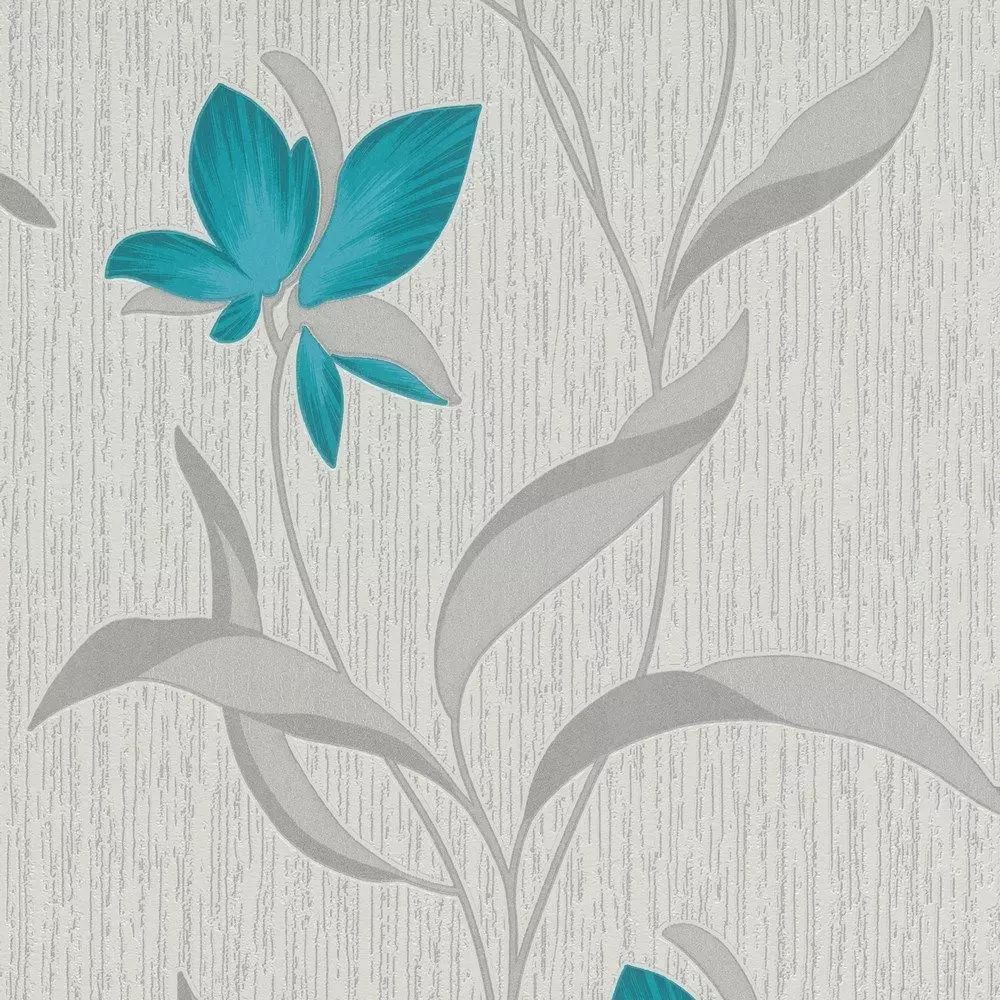Fleur Floral Trail Teal Blue Blown Vinyl Wallpaper 9730-18