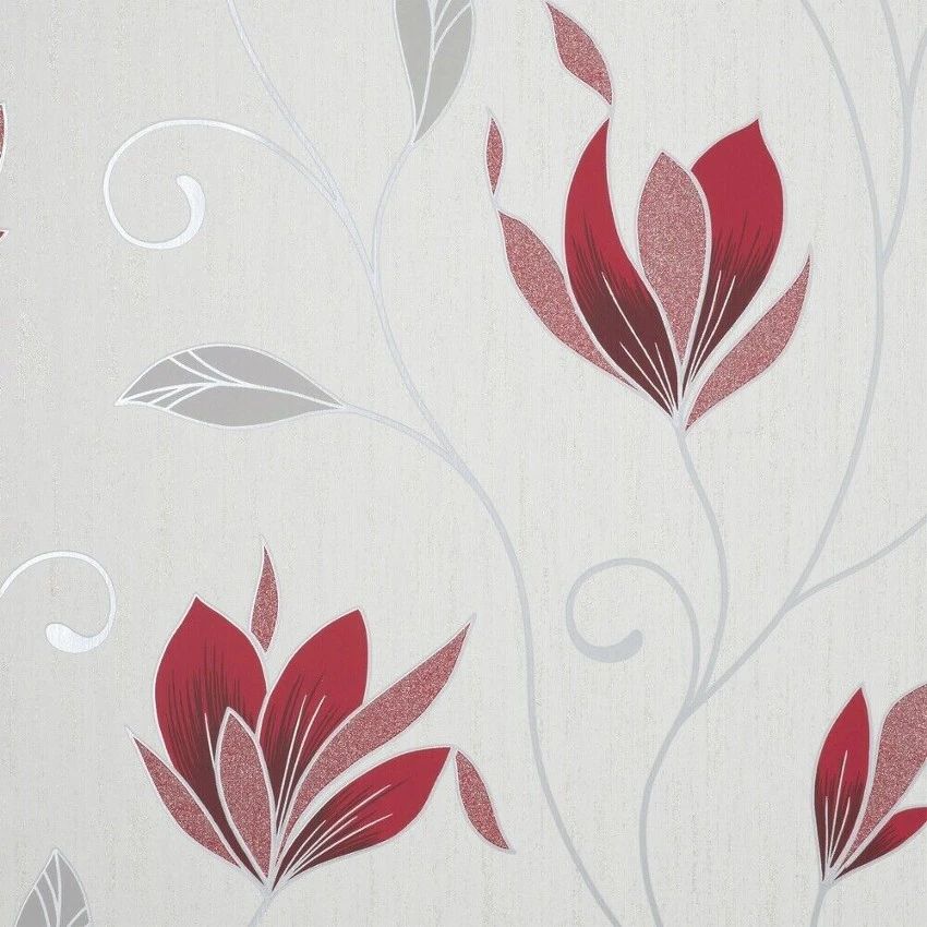 Synergy Floral Red Vinyl Wallpaper M1718