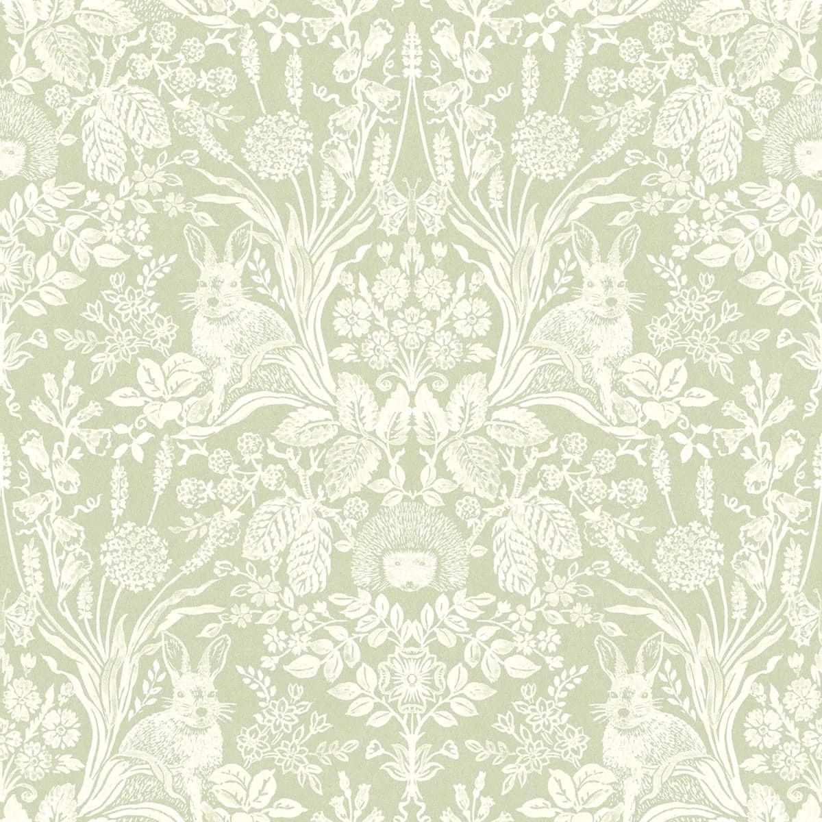 Harlen Woodland Damask Sage Green William Morris Style Wallpaper 90162