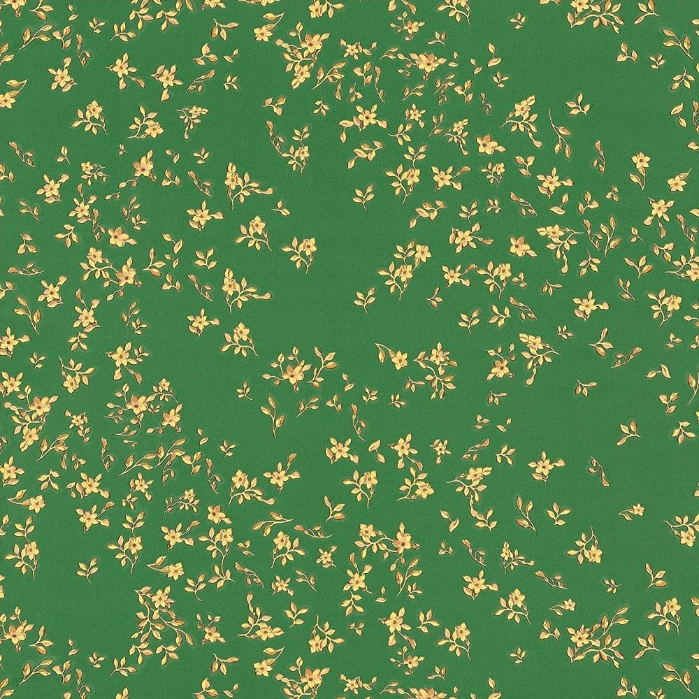 Barocco Ditsy Flowers Green & Gold Luxury Vinyl Wallpaper 935856