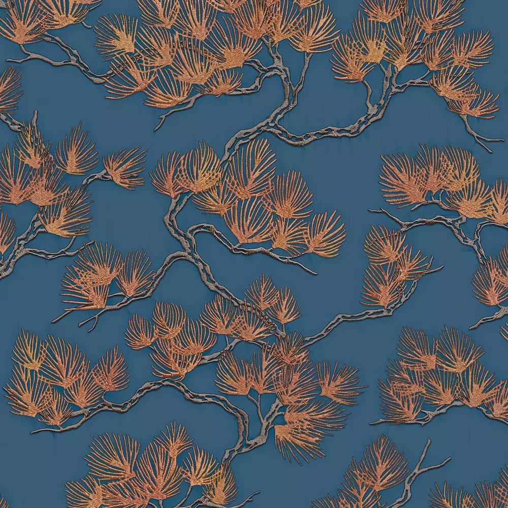Stitch Pine Tree Blue Vinyl Wallpaper WF121017