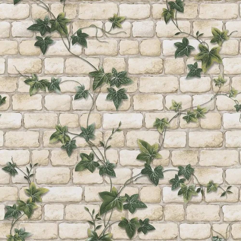 White Brick Ivy Vines Stone look Wallpaper by AS Creation 9804-34 