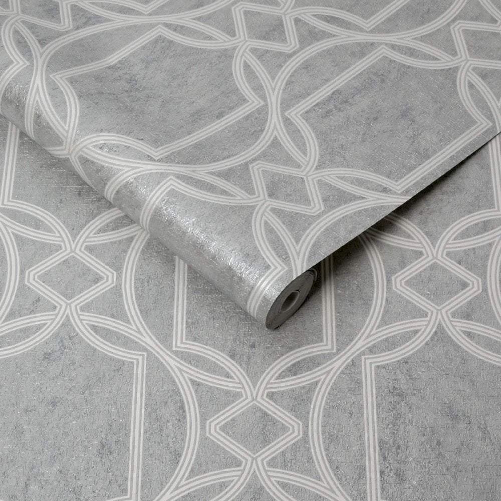 Boutique Deco Geometric Soft Grey Wallpaper by Graham & Brown 106683