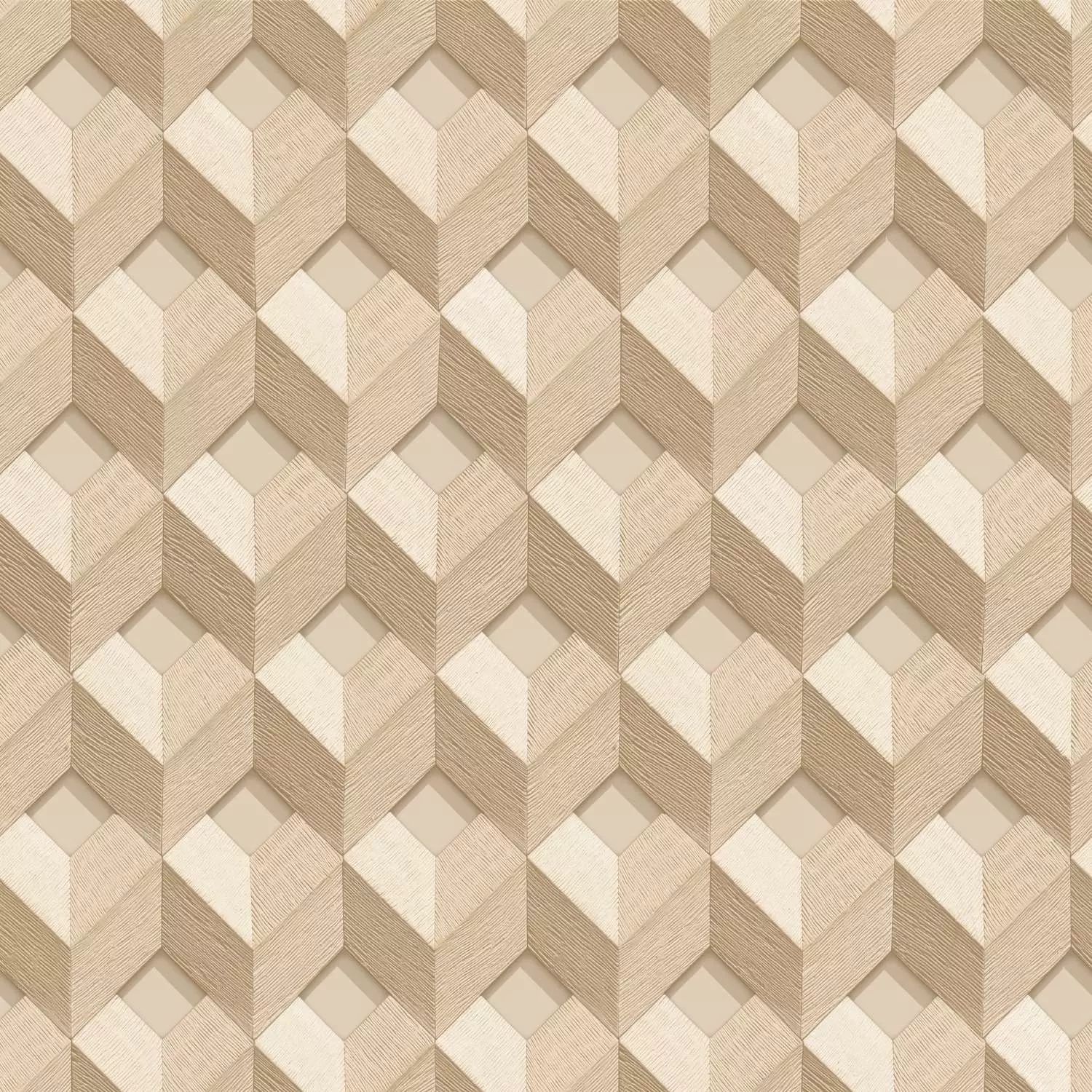 Embellish 3D Cube Beige Vinyl Wallpaper DE120132