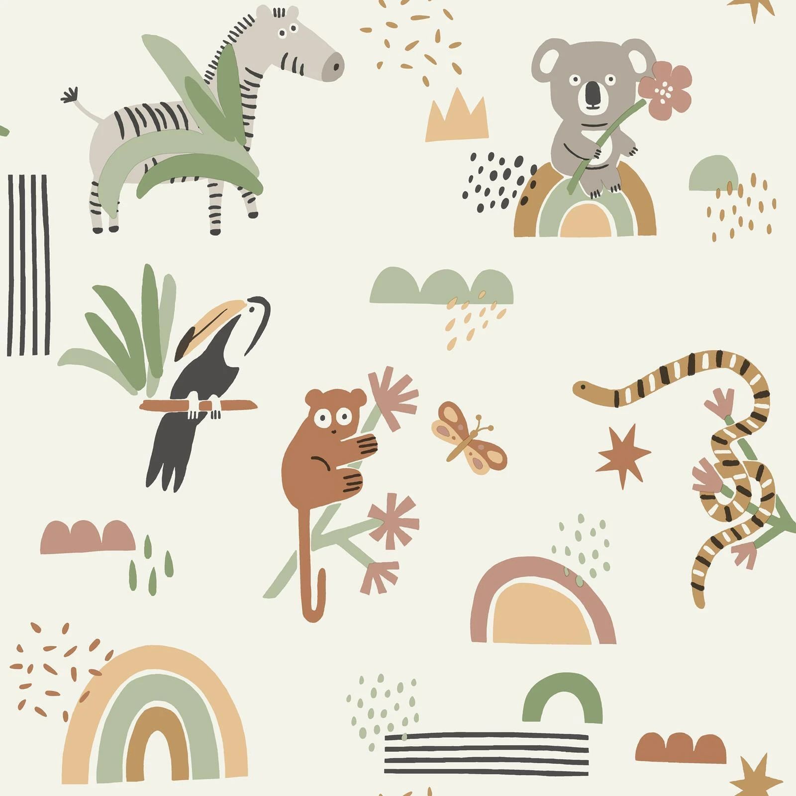 Abstract Animals Sage & Beige Children's Bedroom Playroom Nursery Wallpaper 13351