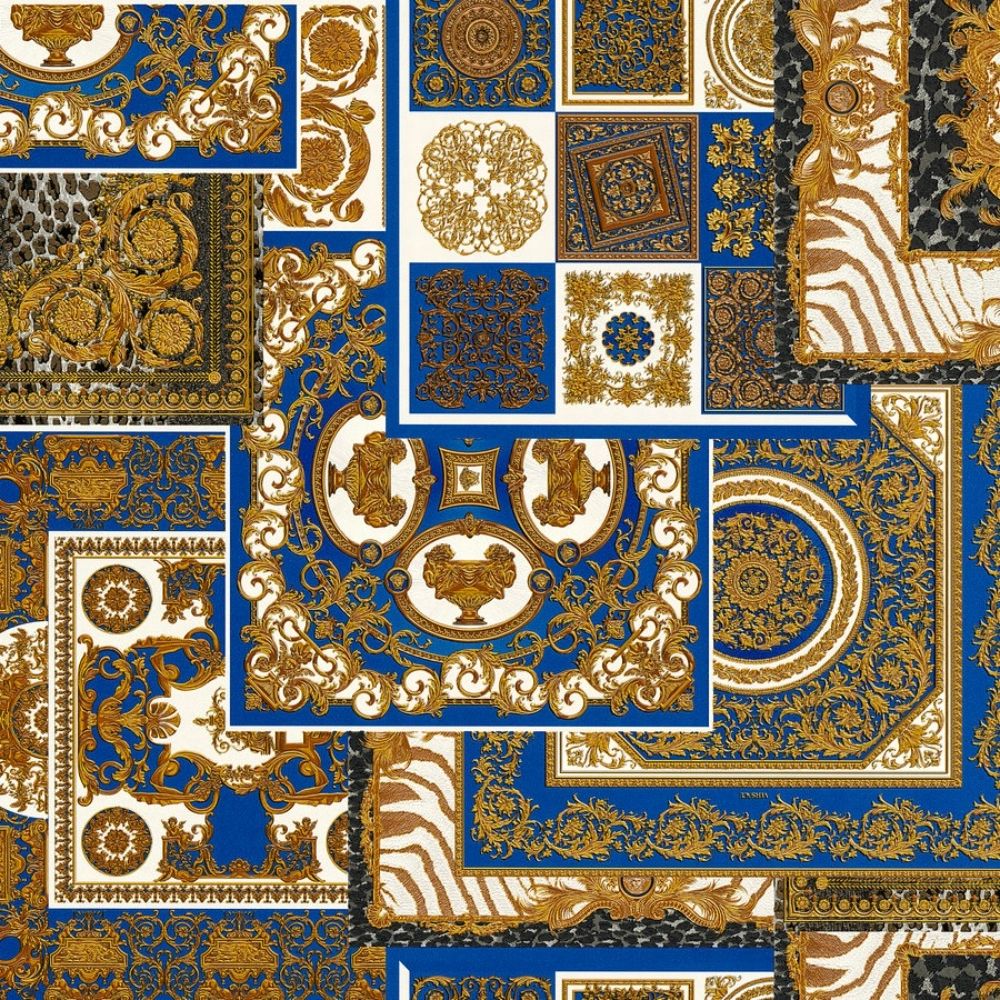 Oriental Decoupage Blue Luxury Vinyl Wallpaper 370481