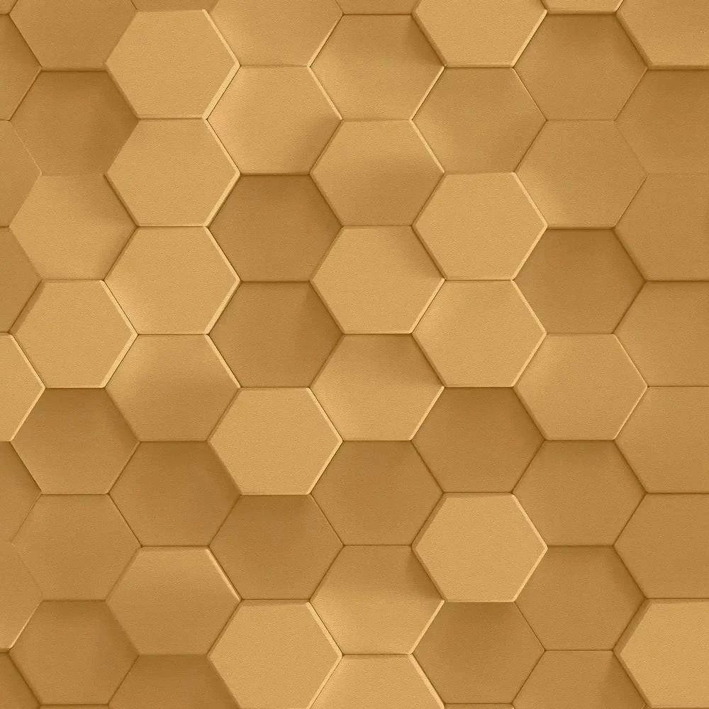 Honeycomb Hexagon 3D Effect Gold Vinyl Wallpaper 38723-2