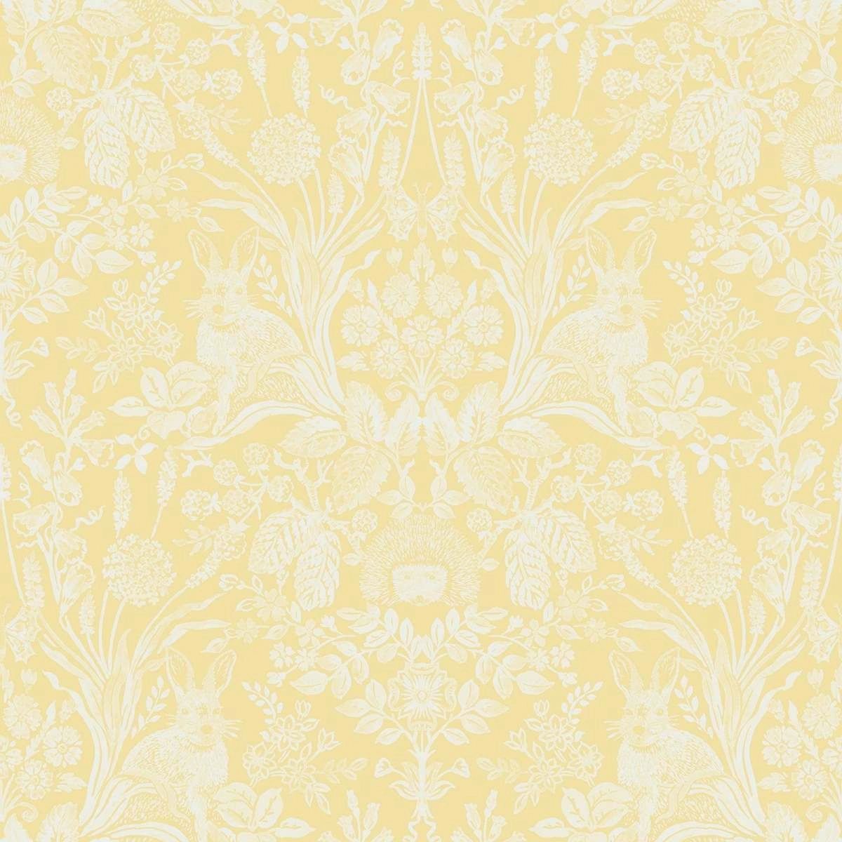 Harlen Woodland Damask Yellow William Morris Style Wallpaper 90806