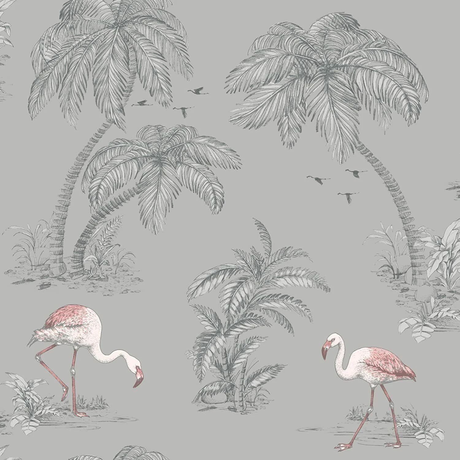 Flamingo Lake Grey Conversational Wallpaper by Holden Decor 12381 Flamingo Lake Grey Conversational Wallpaper by Holden Decor 12381