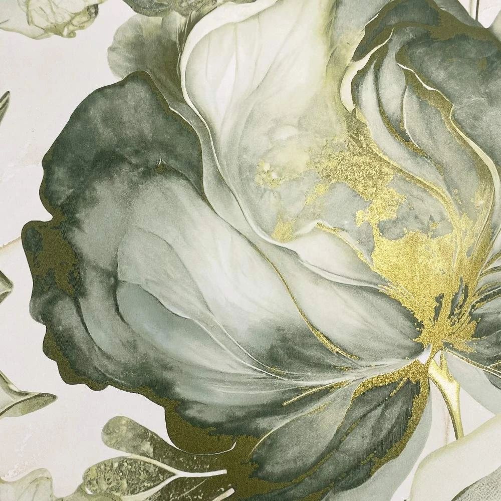 Elysian Floral Green & Metallic Gold Wallpaper 212503