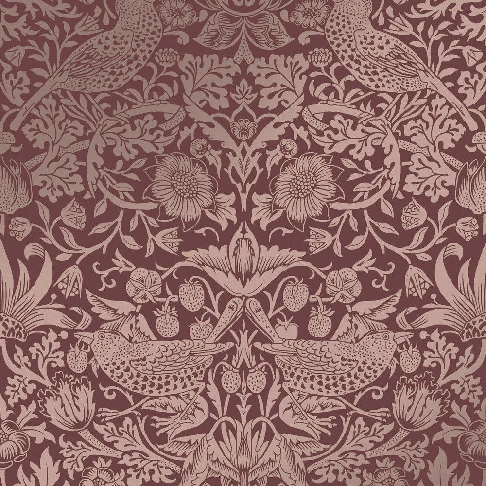 Strawberry Thief Fibrous Burgundy Renowned 1883 Wallpaper by William Morris 124235