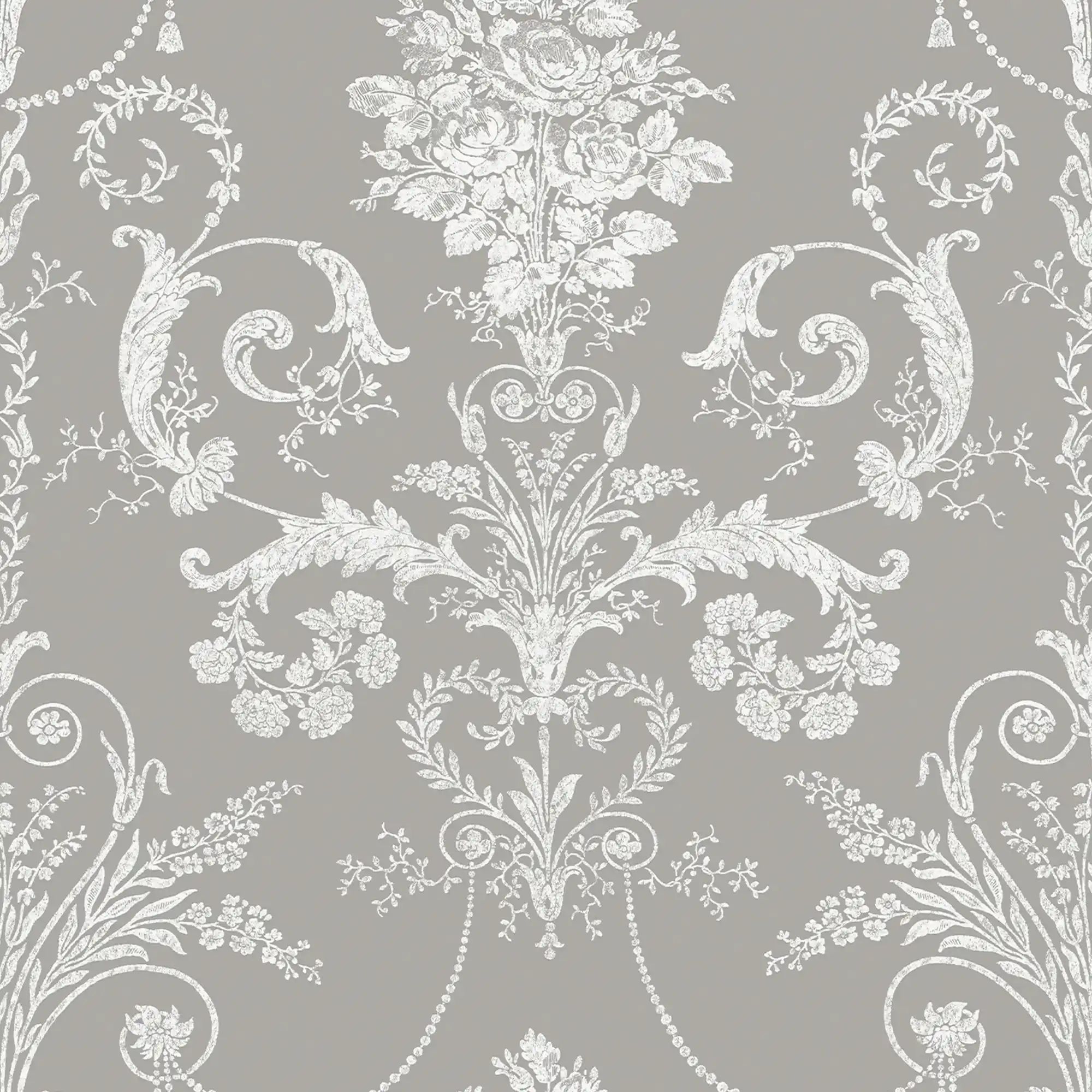 Josette French Toil Damask Steel Laura Ashley Wallpaper 113383