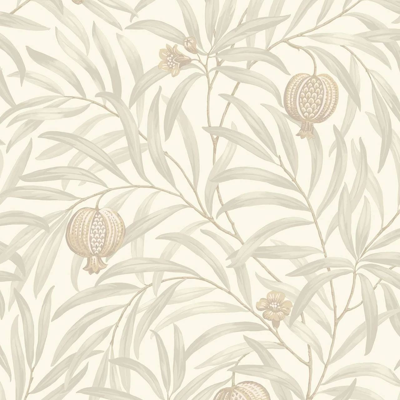 Pomegranate Leaves Cream & White Moda Wallpaper 9610