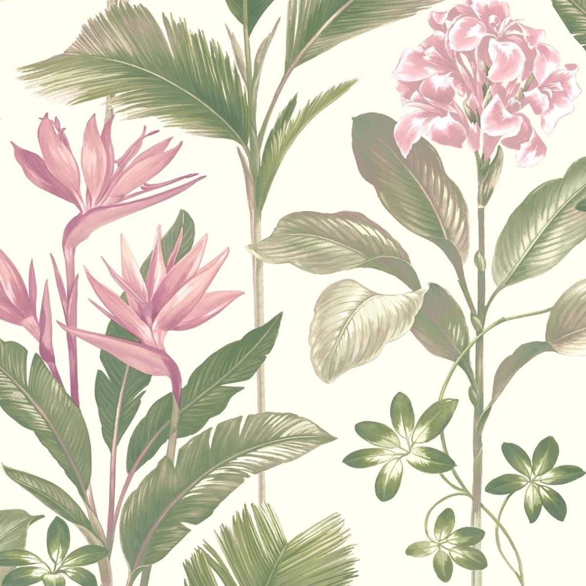 Oliana Floral Green & Pink Wallpaper 8495
