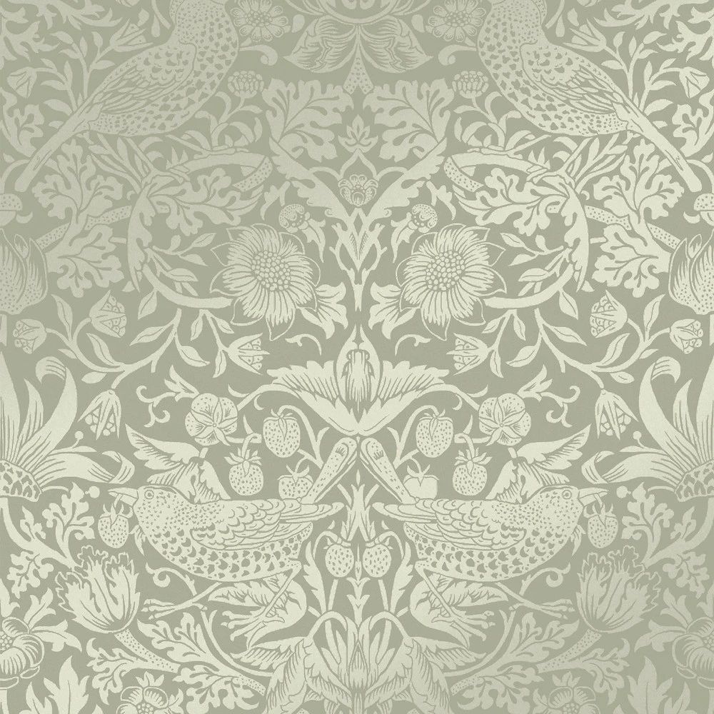 Strawberry Thief Fibrous Sage Renowned 1883 Wallpaper by William Morris 124237