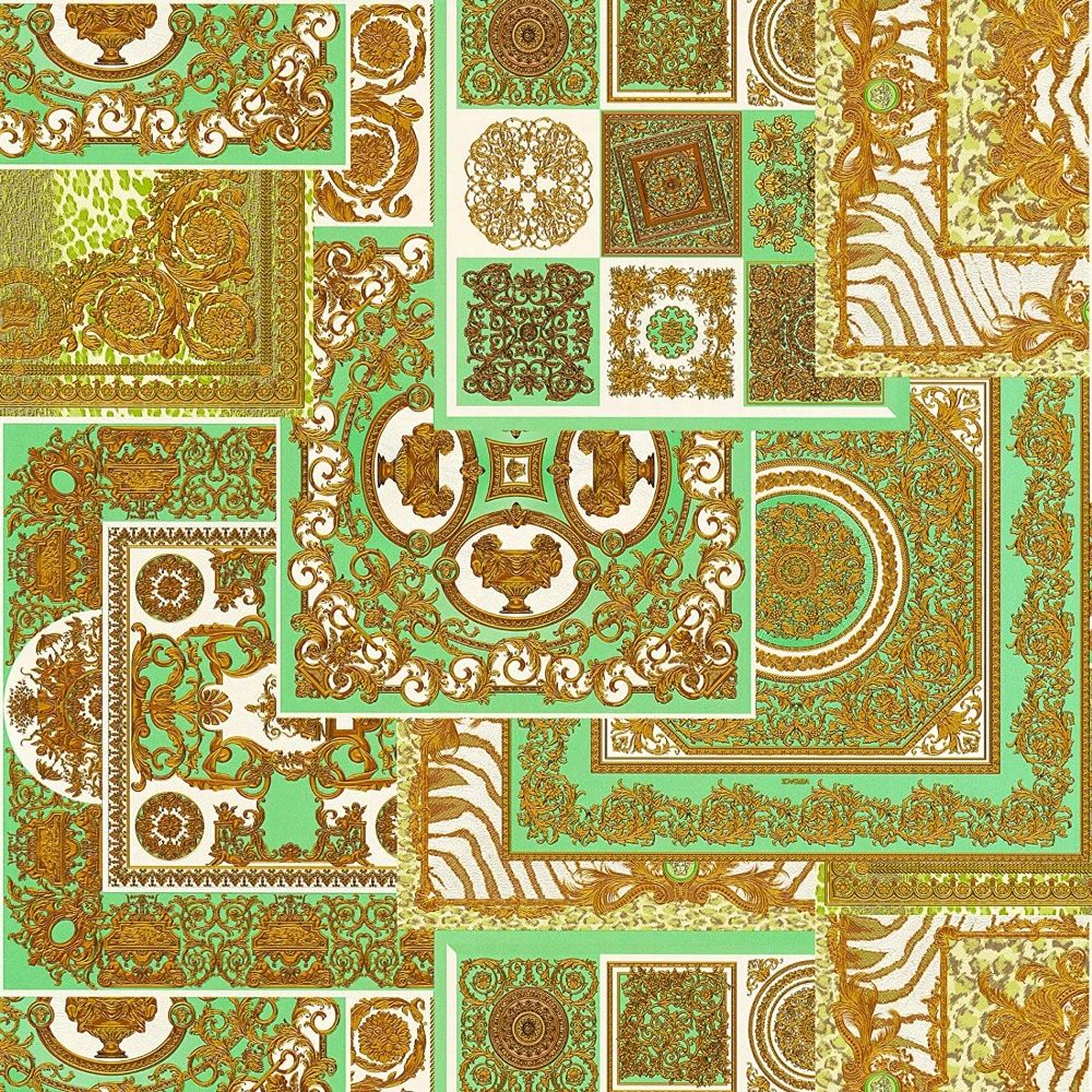 Oriental Decoupage Green Luxury Vinyl Wallpaper 370482