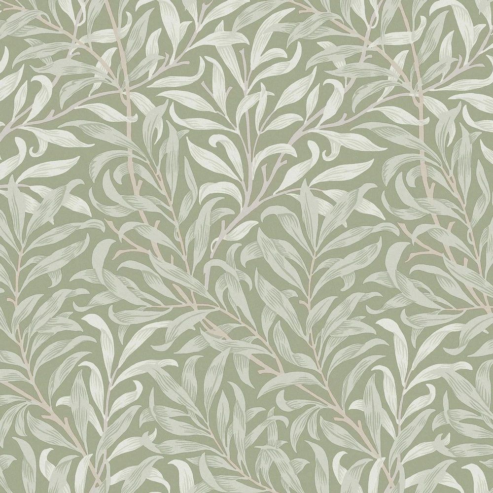 Willow Bough Sage Block Printed Diagonal Branch Wallpaper by William Morris 124248