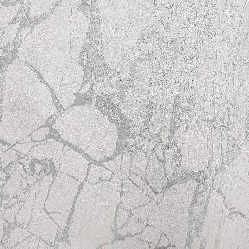 Enzo Cracked Marble White & Silver Carrara Luxury Italian Vinyl Wallpaper 538144