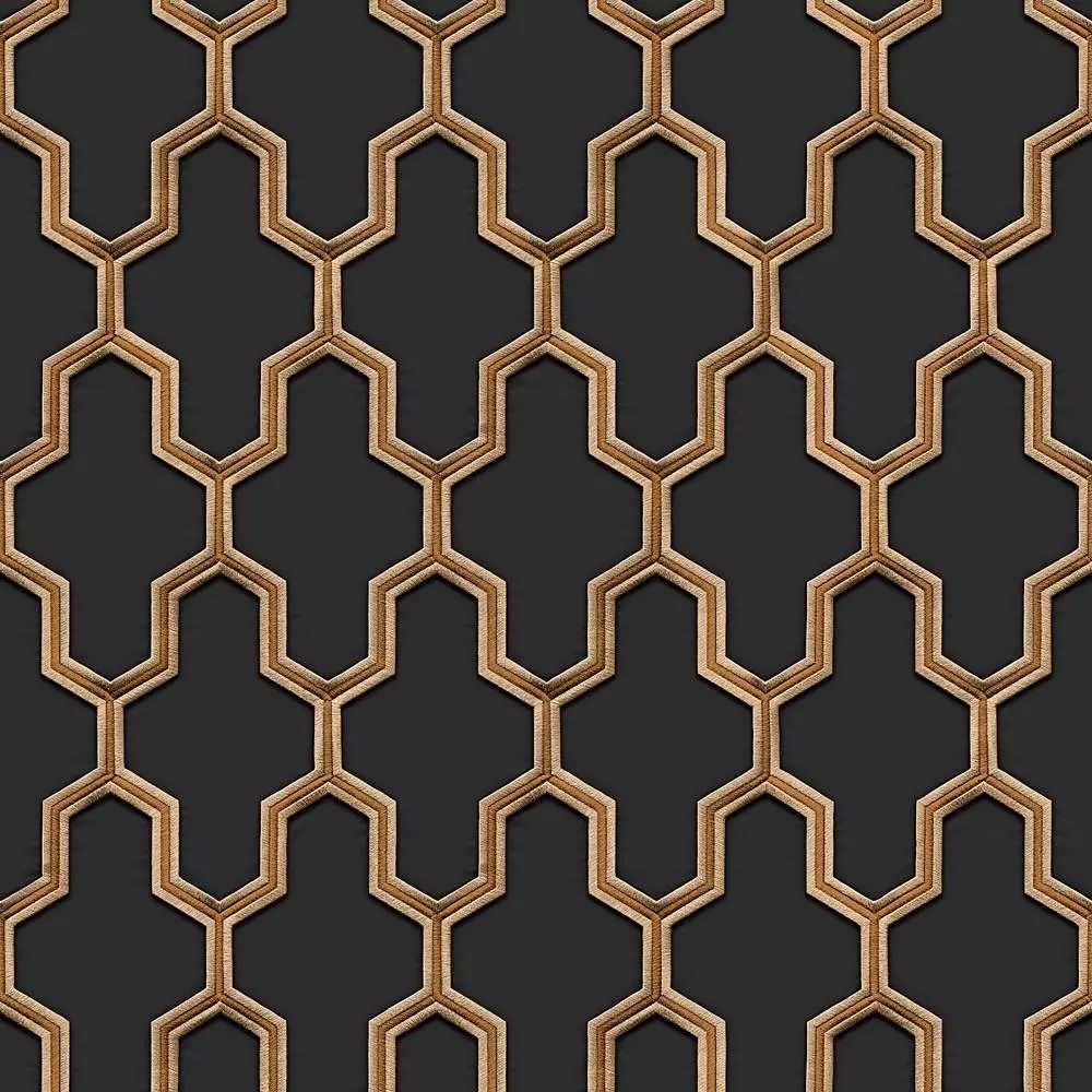 Wall Fabric Geometric Silk Black & Gold Wallpaper WF121025