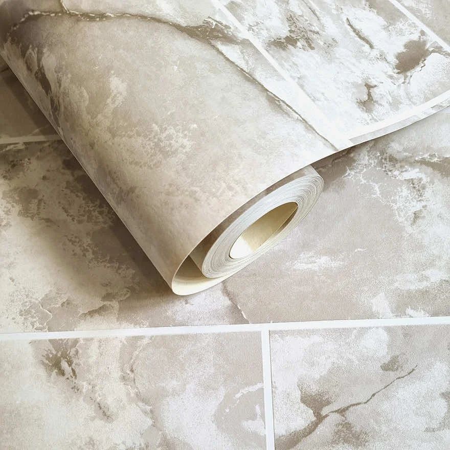 Odeon Tile Neutral Kitchen & Bathroom Vinyl Wallpaper 89392