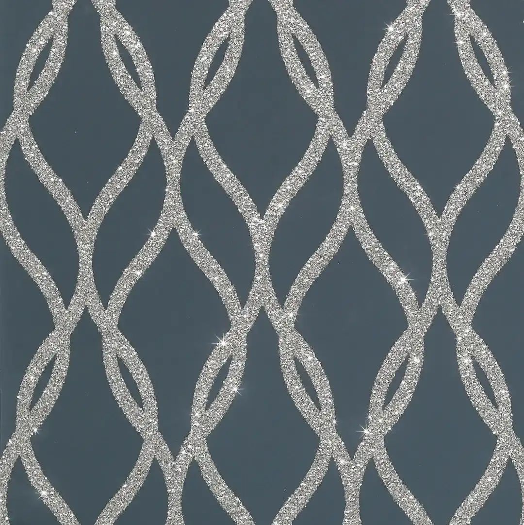 Sequin Trellis Navy & Silver Glitter Wallpaper 921804