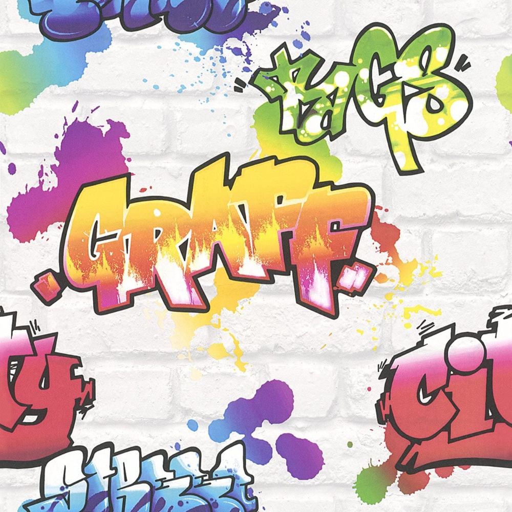 Graffiti Brick White Wallpaper 272901