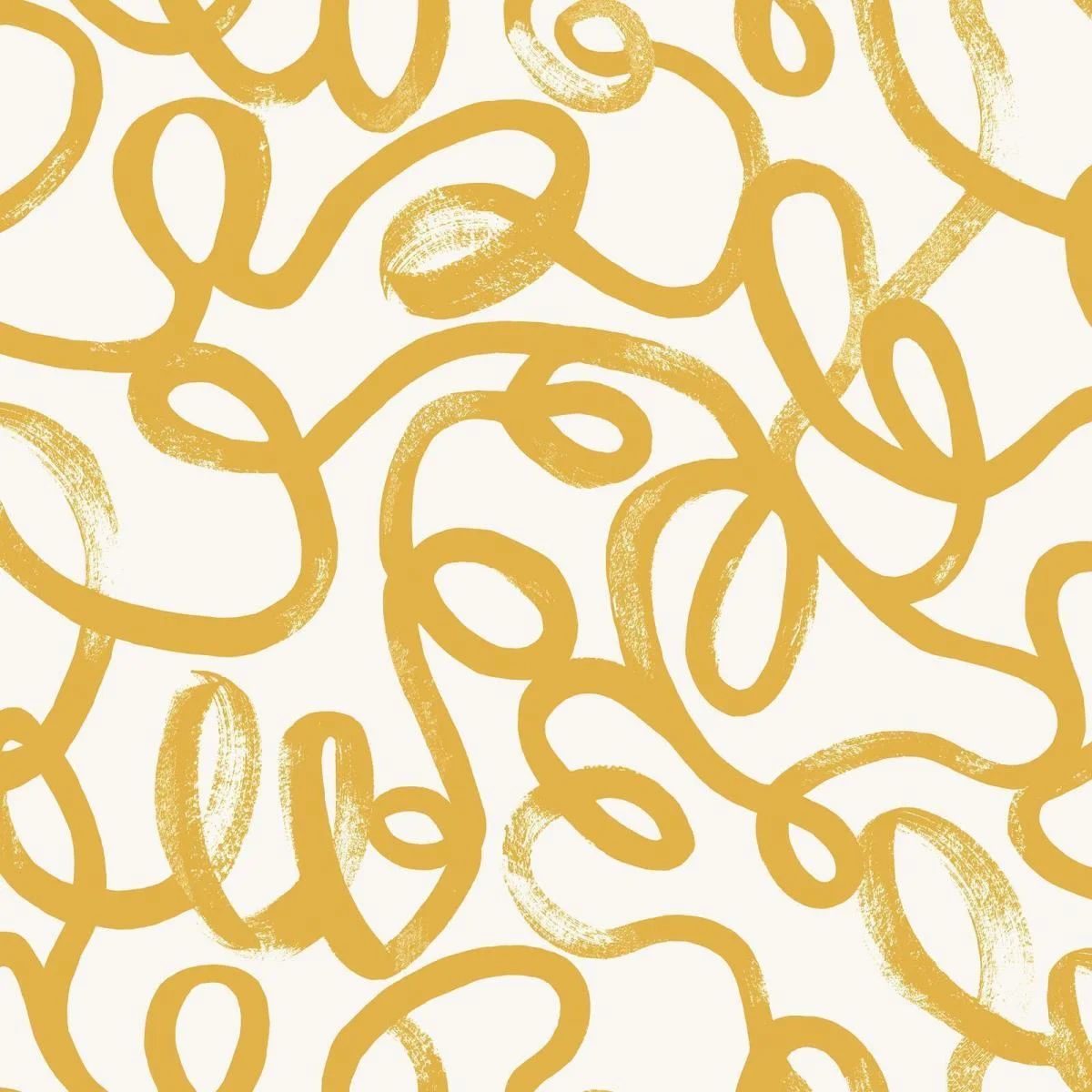 Squiggle Doodle Ochre & White Conversational Wallpaper 13361