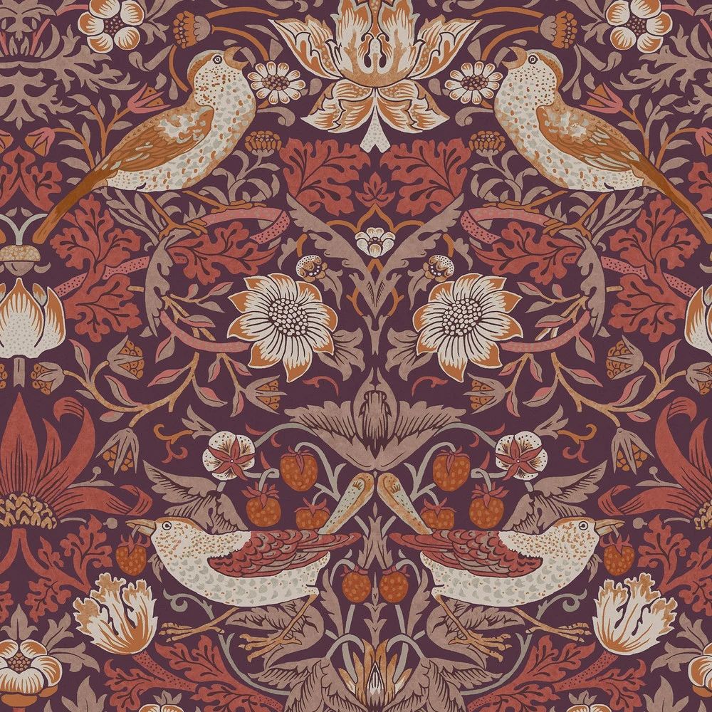 Strawberry Thief Plum Renowned 1883 Wallpaper by William Morris 124229