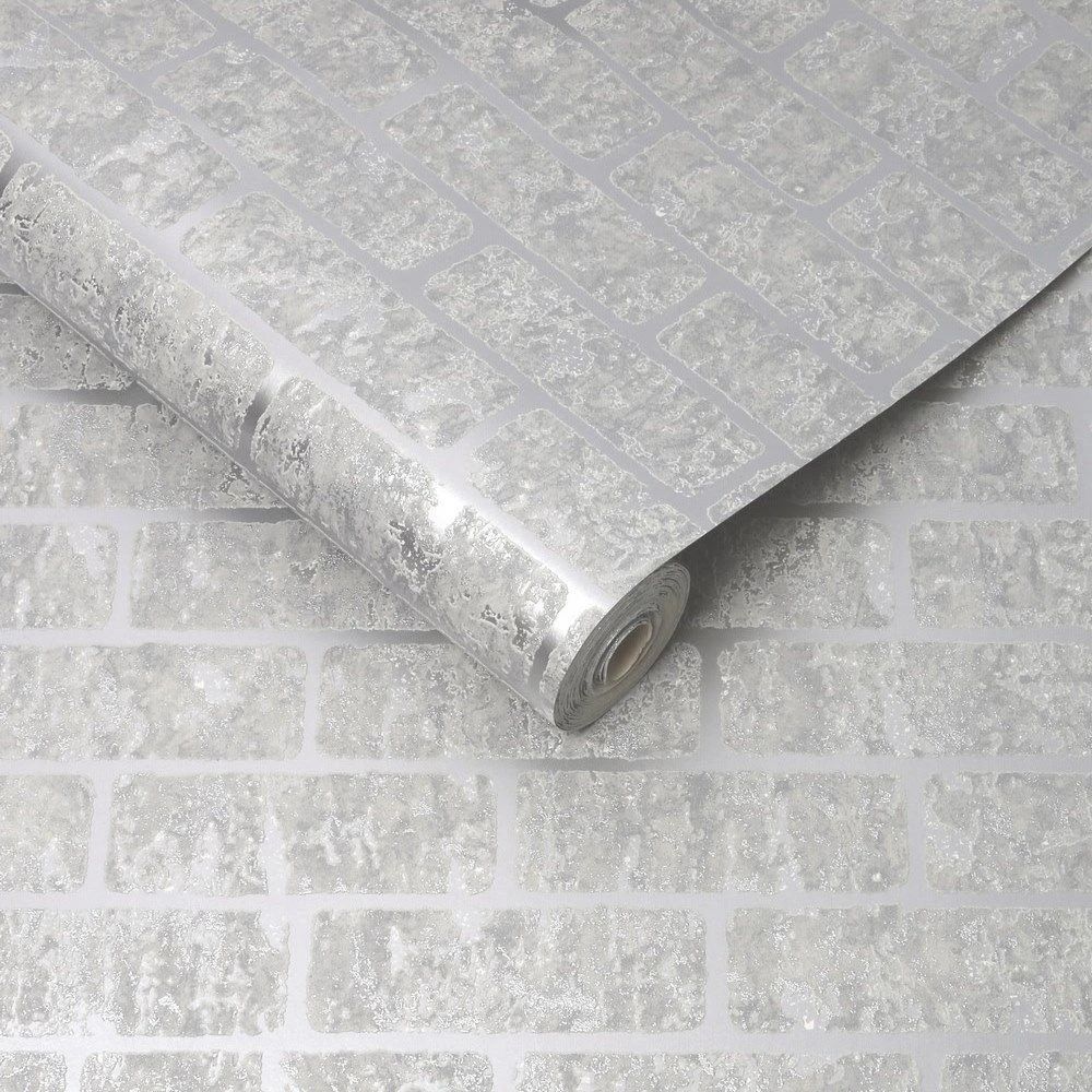 Milan Brick Superfresco Silver Wallpaper 106523