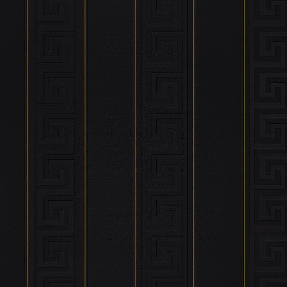 Greca Stripe Black & Gold Luxury Vinyl Wallpaper 935244