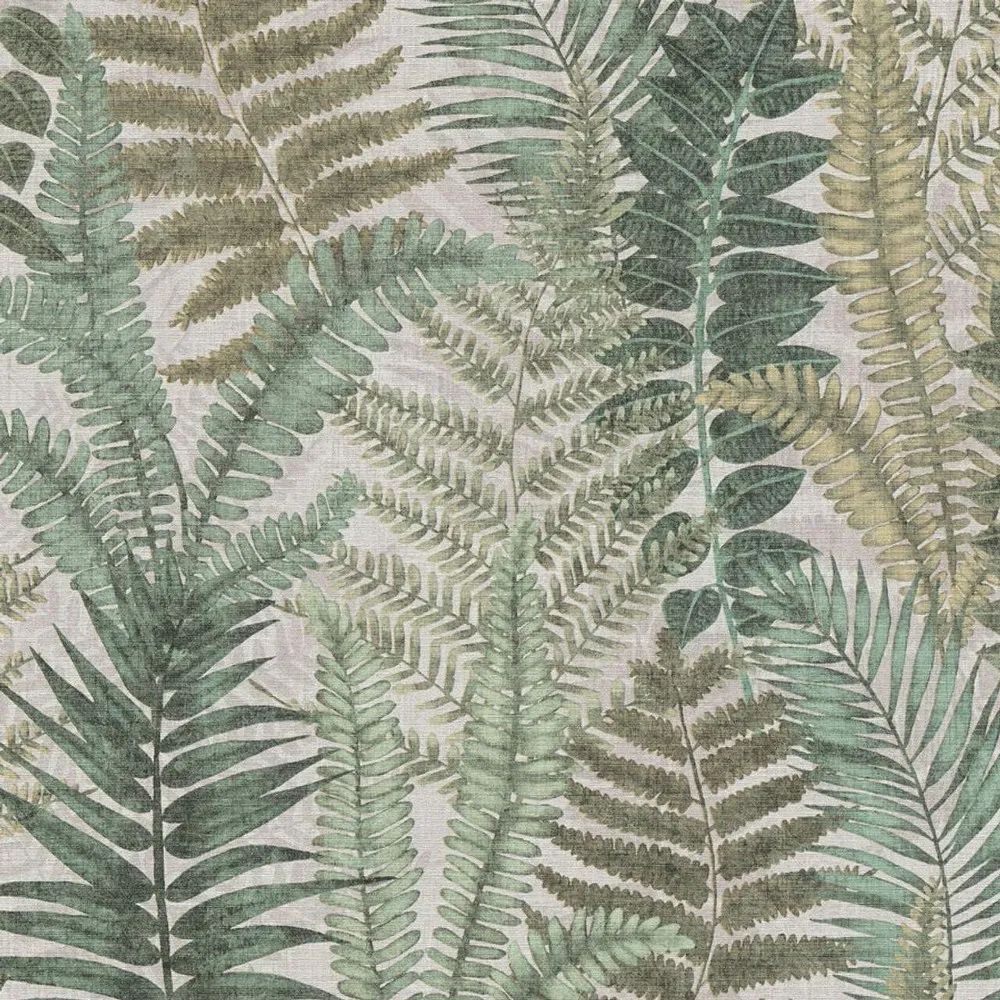 Fern Leaves Fabulous Beige Green Floral Textured Vinyl Wallpaper 39347-4
