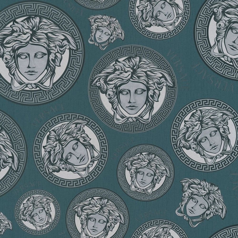 Medusa Heads Teal Luxury Vinyl Wallpaper 386111