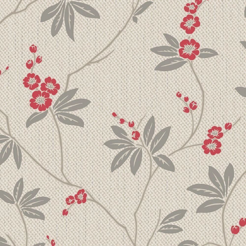 Amelie Blossom Trail Beige & Red Wallpaper 3022