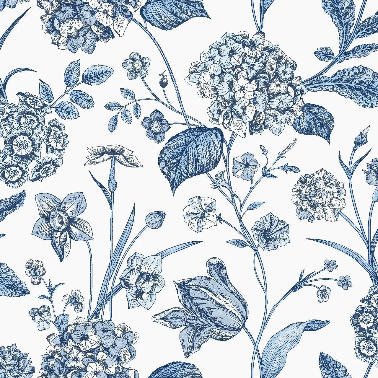 Hydrangea Floral Blue & White Wallpaper 260169
