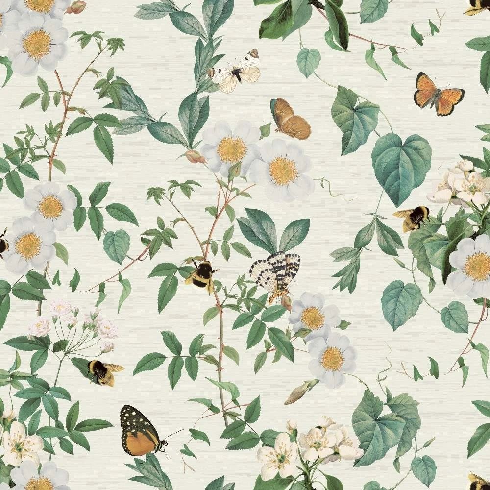 Bumblebee Trail Cream Conversational Bee & Butterflies Wallpaper 925502