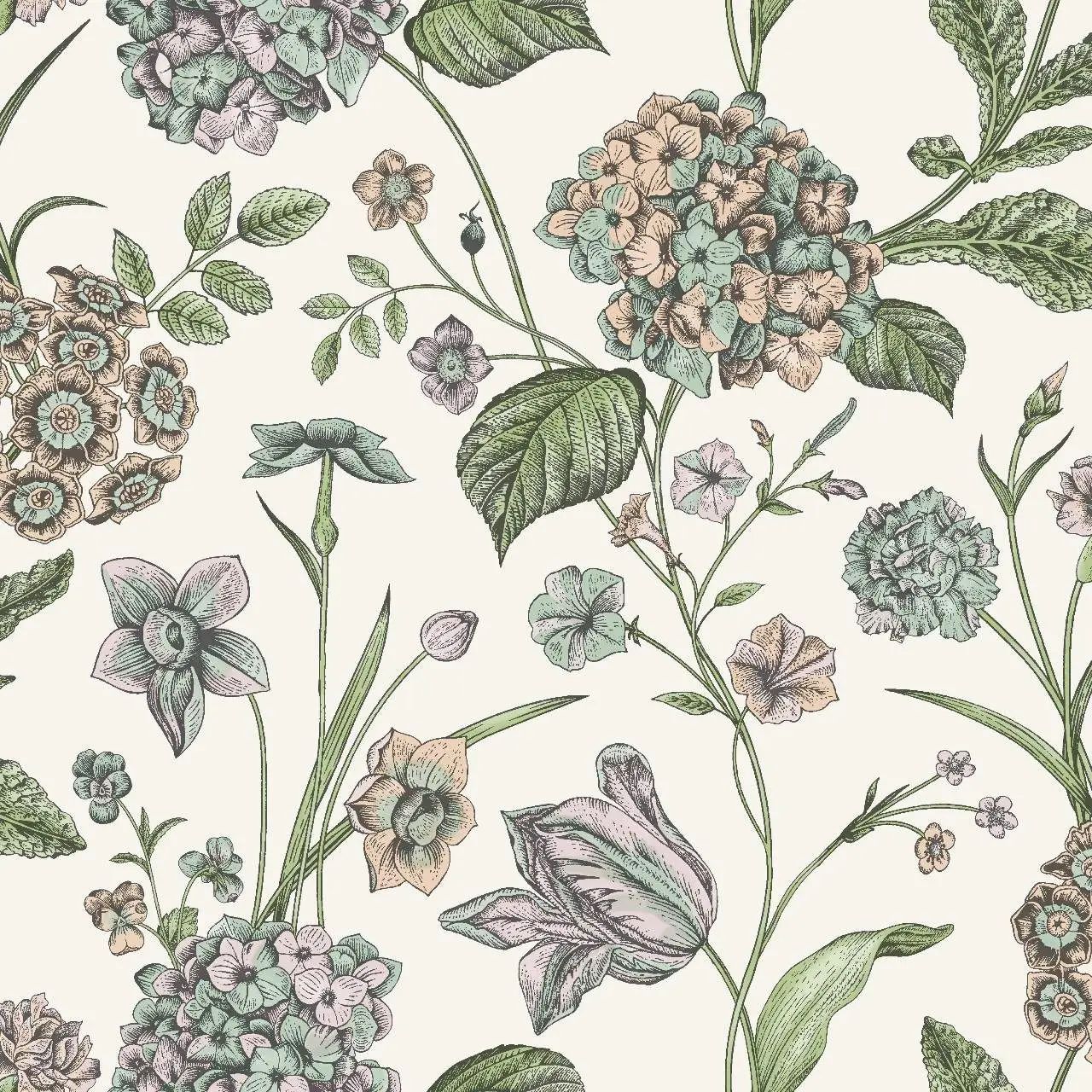Hydrangea Floral Cream & Multicolour Wallpaper 260162