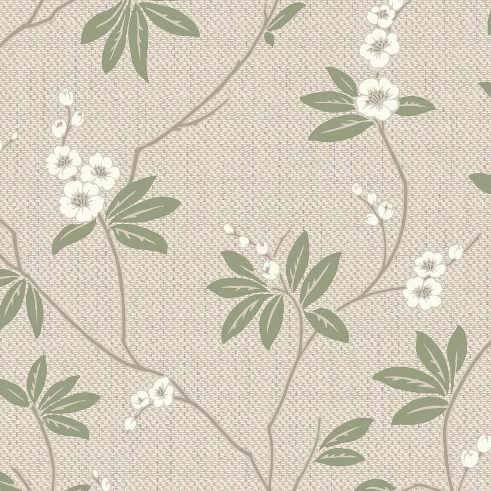 Amelie Blossom Trail Beige & Green Wallpaper 3020