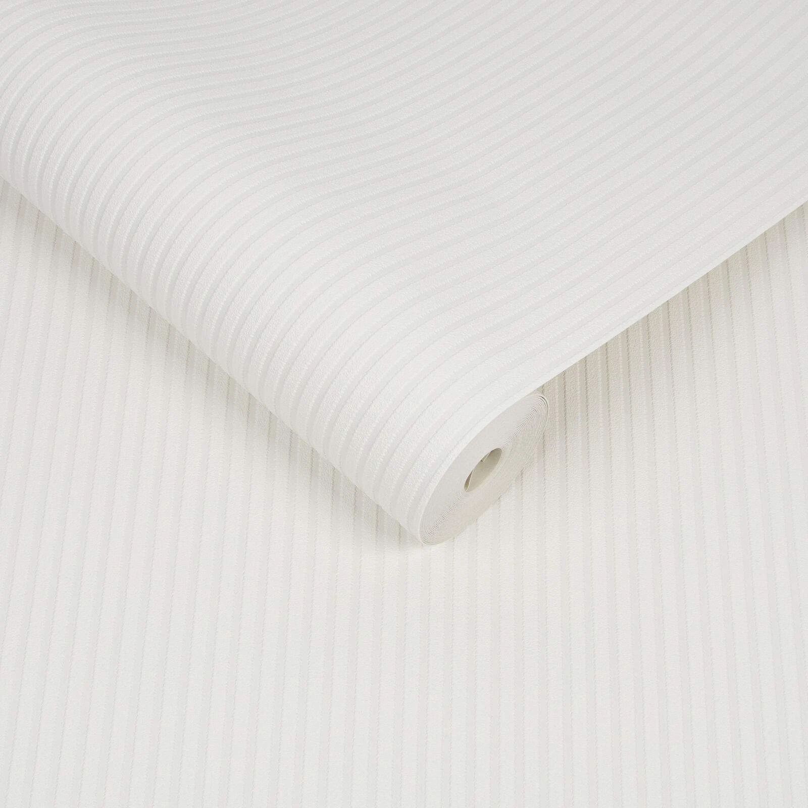 Ribbed Textured Stripes Superfresco White Paintable Wallpaper 17775