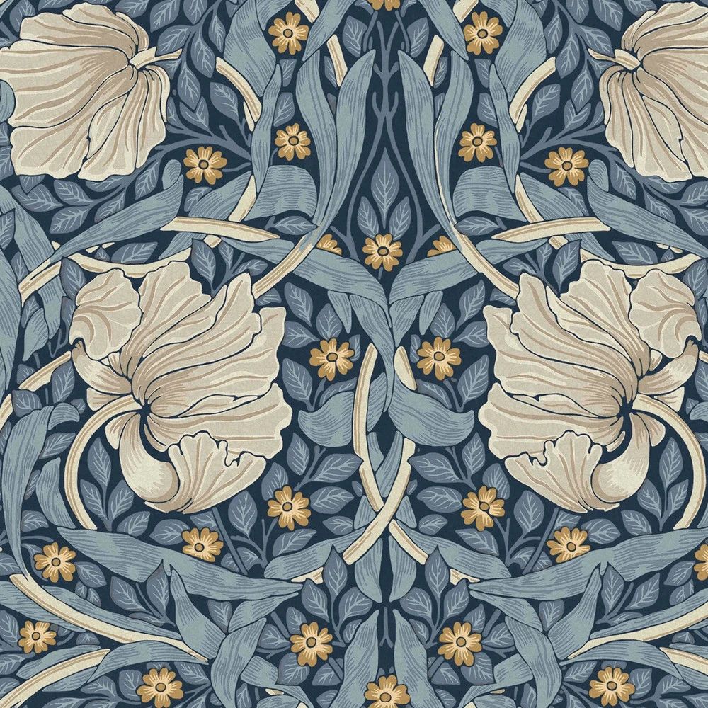 Pimpernel Scrolling Floral Blue Wallpaper by William Morris 124241