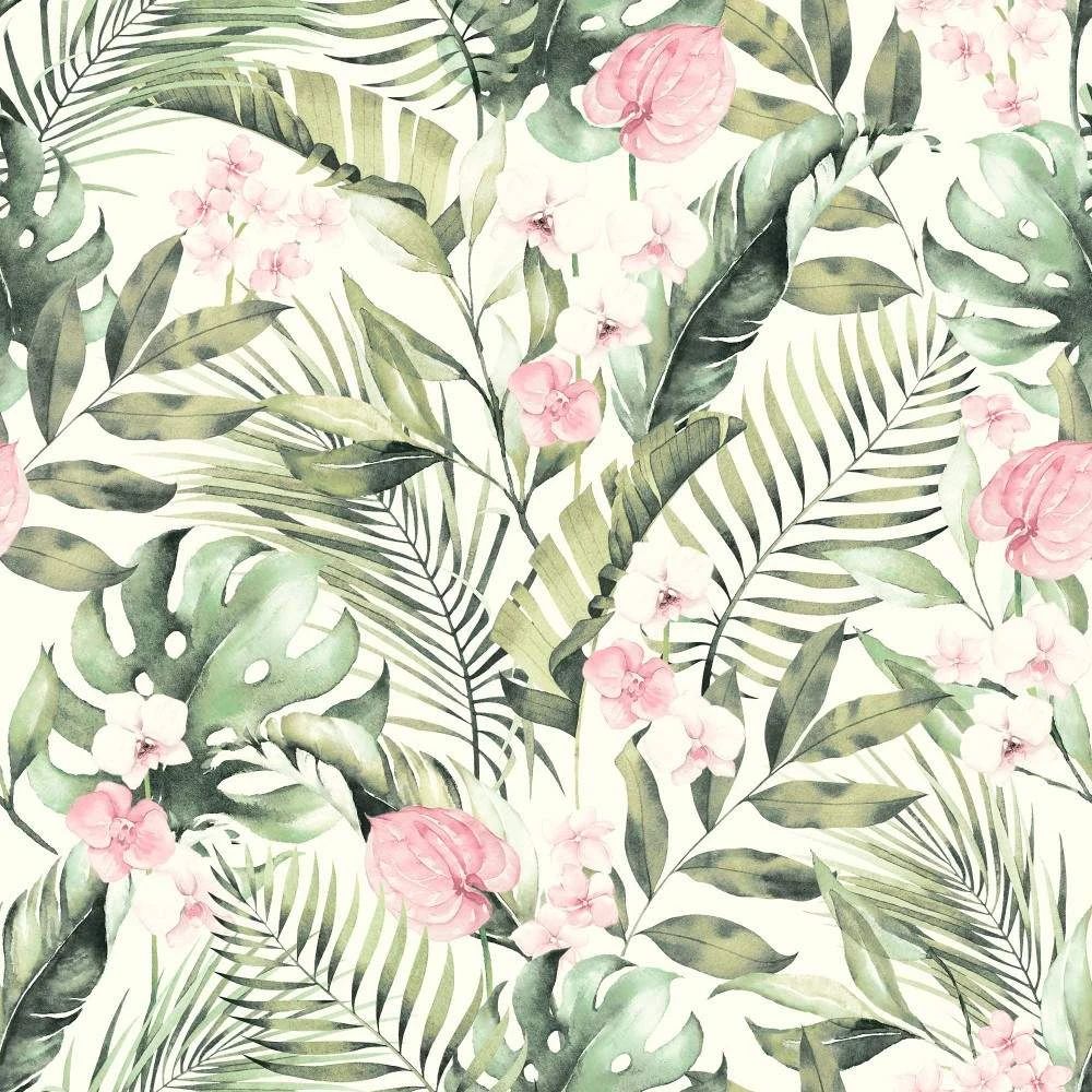 Tropical Floral Pink & Green Wallpaper 924906