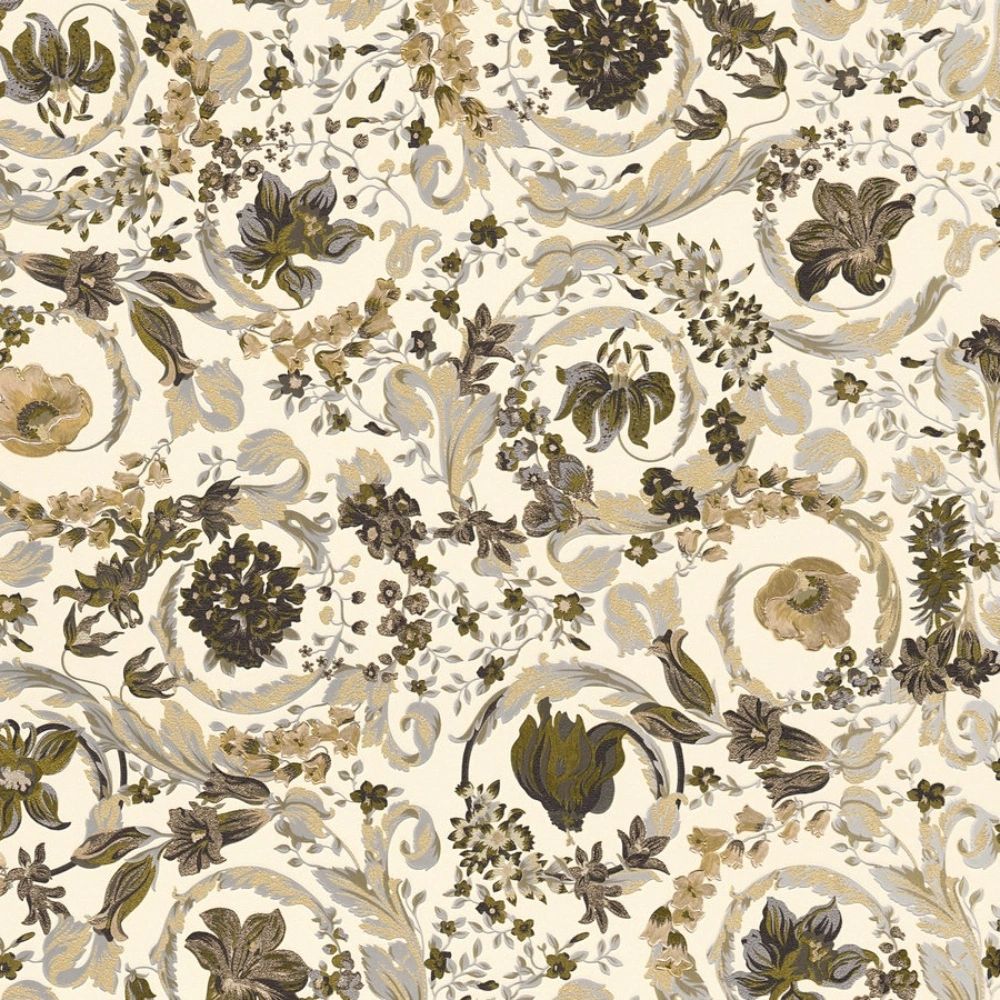 Barocco Floral Truffle Coloured Luxury Vinyl Wallpaper 387066