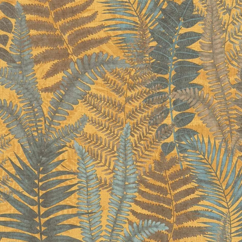 Fern Leaves Fabulous Ochre Yellow Floral Textured Vinyl Wallpaper 39347-2