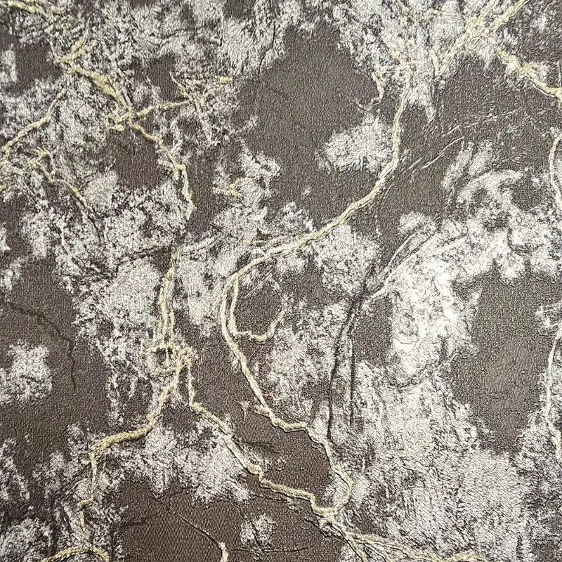 Verona Marble Charcoal Black & Gold Heavyweight Vinyl Wallpaper by Debona 9124