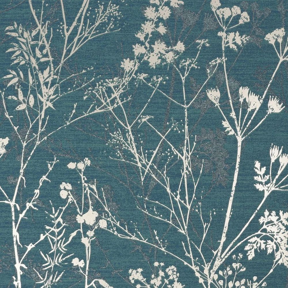 Hedgerow Teal Twig & Silver Shimmer Superfresco Wallpaper 112571